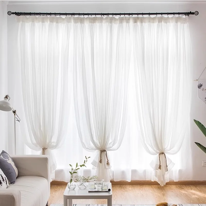 

Modern white thin sheer Curtains for Living Room Bedroom cotton linen curtains fabric custom size semi-shading ramie tulle