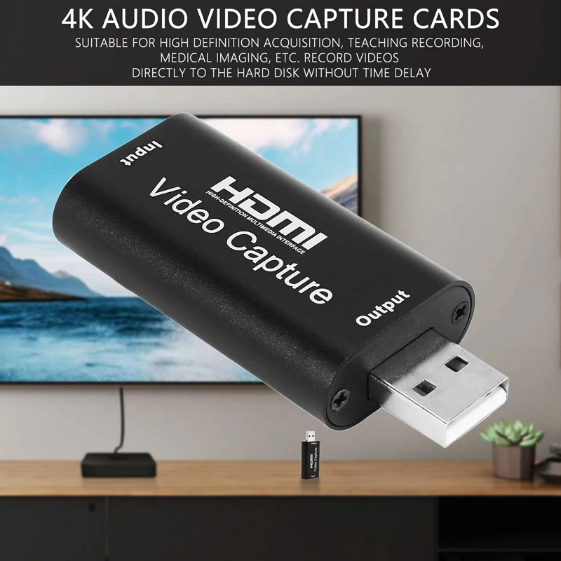 การ์ดจับภาพวิดีโอและเสียงไปยังบันทึก USB 2.0 1080P 4K ผ่านกล้อง Action Camera กล้องวิดีโอ DSLR เพื่อความละเอียดสูง