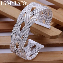 Wedding women lady 925 sterling silver open Bangle fashion jewelry exquisite temperament retro trumpets braided bracelet