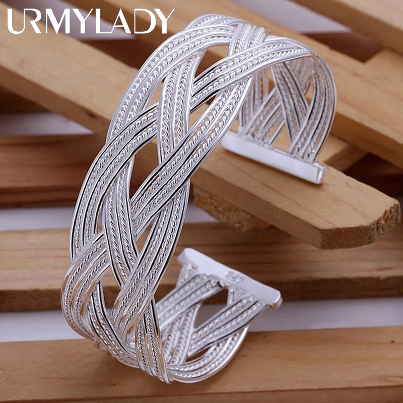 Ślubna damska dama 925 sterling silver otwarta bransoletka biżuteria wykwintny temperament retro trąbki pleciona bransoletka