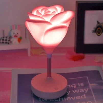 Romantic Rose Atmosphere Nightlight USB Charging Touch Three Level Dimming LED Flower Nightlight Gift Ornament Light