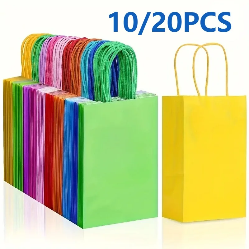 Sacs en papier Kraft colorés, plusieurs couleurs en option, sacs de courses pour collations, bricolage, cadeau de vacances, fournitures d'halloween et de noël, 10/20 pièces