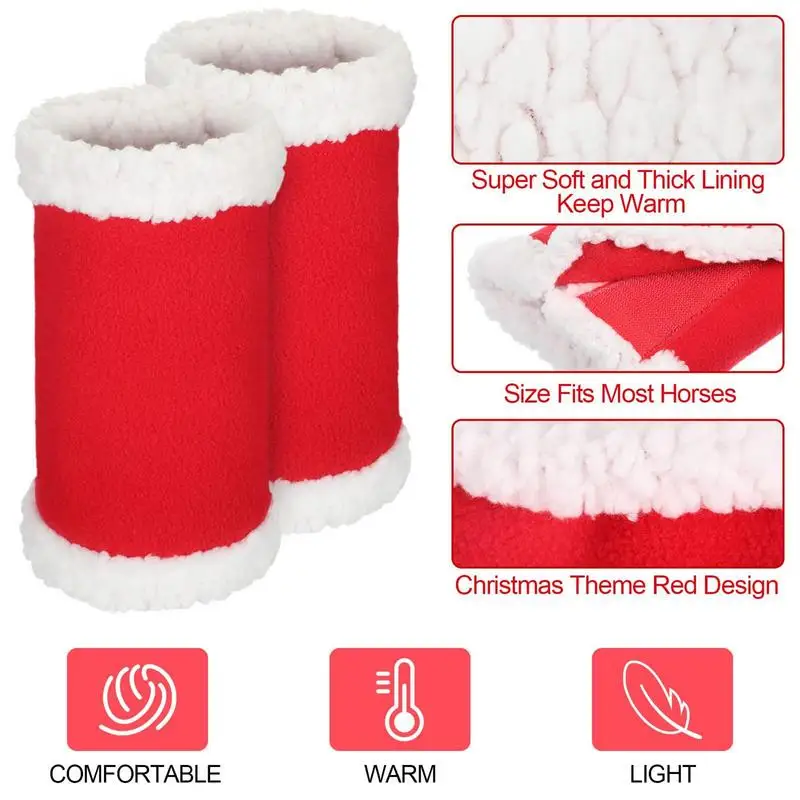 Christmas Horse Leg Wraps Faux Fur Polyester Standing Wraps For Horses Red Horse Leg Wraps Soft Comfortable For Christmas Parade