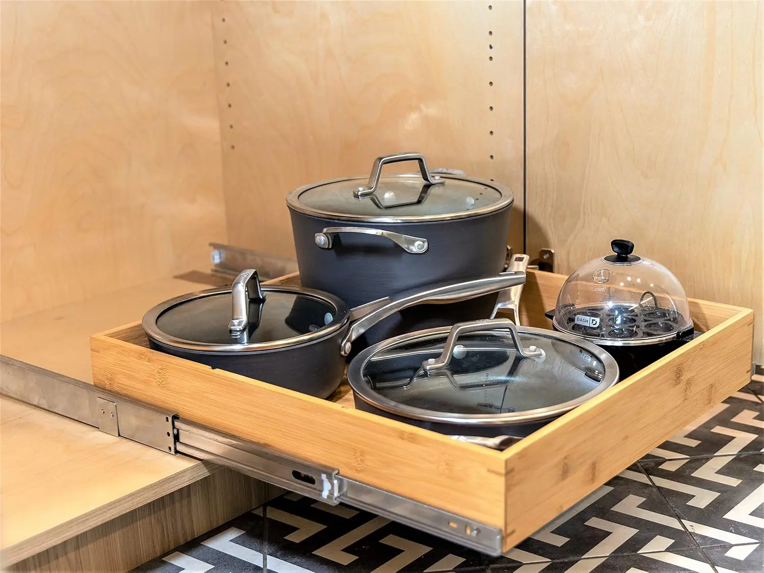 

Pull Out Cabinet Drawer Organizer, Sliding Bamboo Wood Storage Rack Organization, Gliding Cupboard Shelf for Kitchen, Pantry