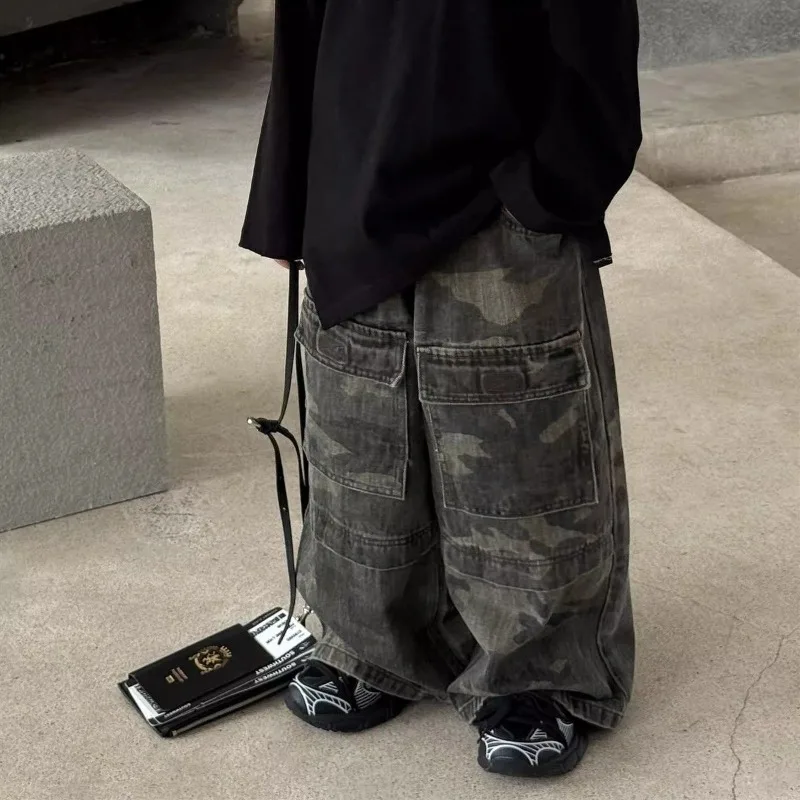 

Boys' Vintage Hip-Hop CAMO Wide-Leg Jeans Kids' Spring Autumn 2025 New Release Medium-Large Denim Pants
