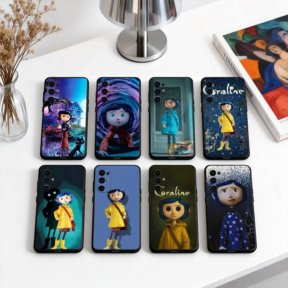 

Little girl C-Coralines cute Phone Case For Samsung S25,S24,S21,S22,S23,S30,Ultra,S20,Plus,Fe,Soft Silicone Black Cover