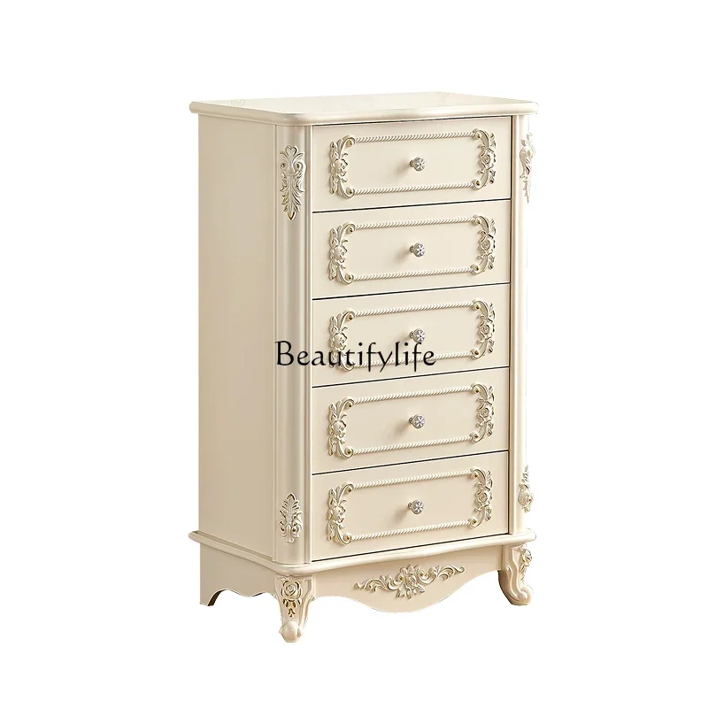 

yj5European-style carved bedroom storage ivory white lacquered solid wood chest of drawers
