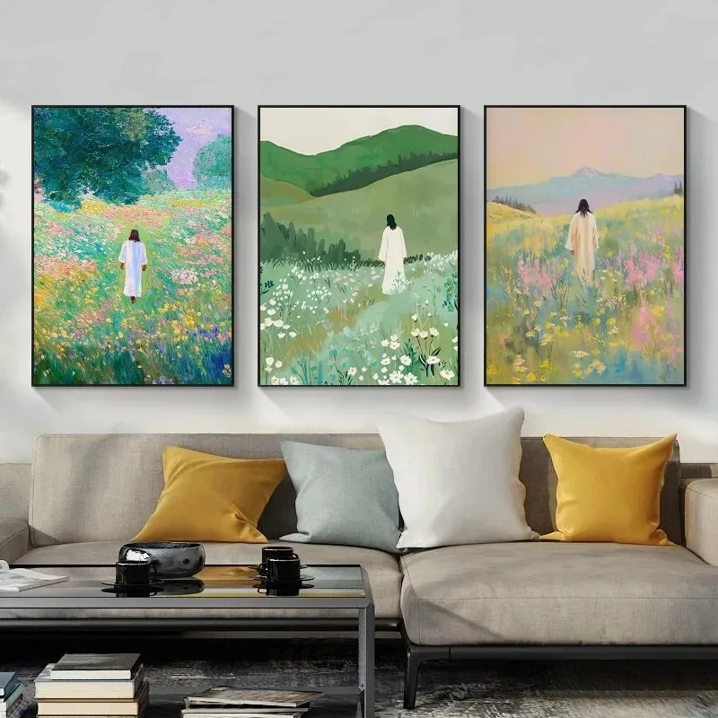 Colourful Jesus Wildflower Nature Scenery Poster Christian Bible Verse Scripture Canvas Painting Wall Art Living Room Home Decor