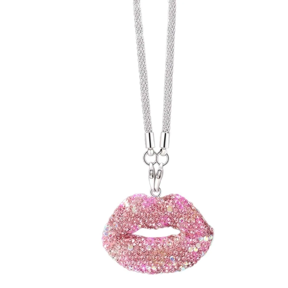

Bling Pink Lip Diamond Car Accessories for Women Crystal Car Rear View Mirror Charms Car Decor Valentine's Gifts Lucky Hanging