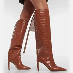 2024 New Slim Fit High-heeled Women's Boots with Fashionable Pointed High Top Sleeves, Stylish Large Women's Boots