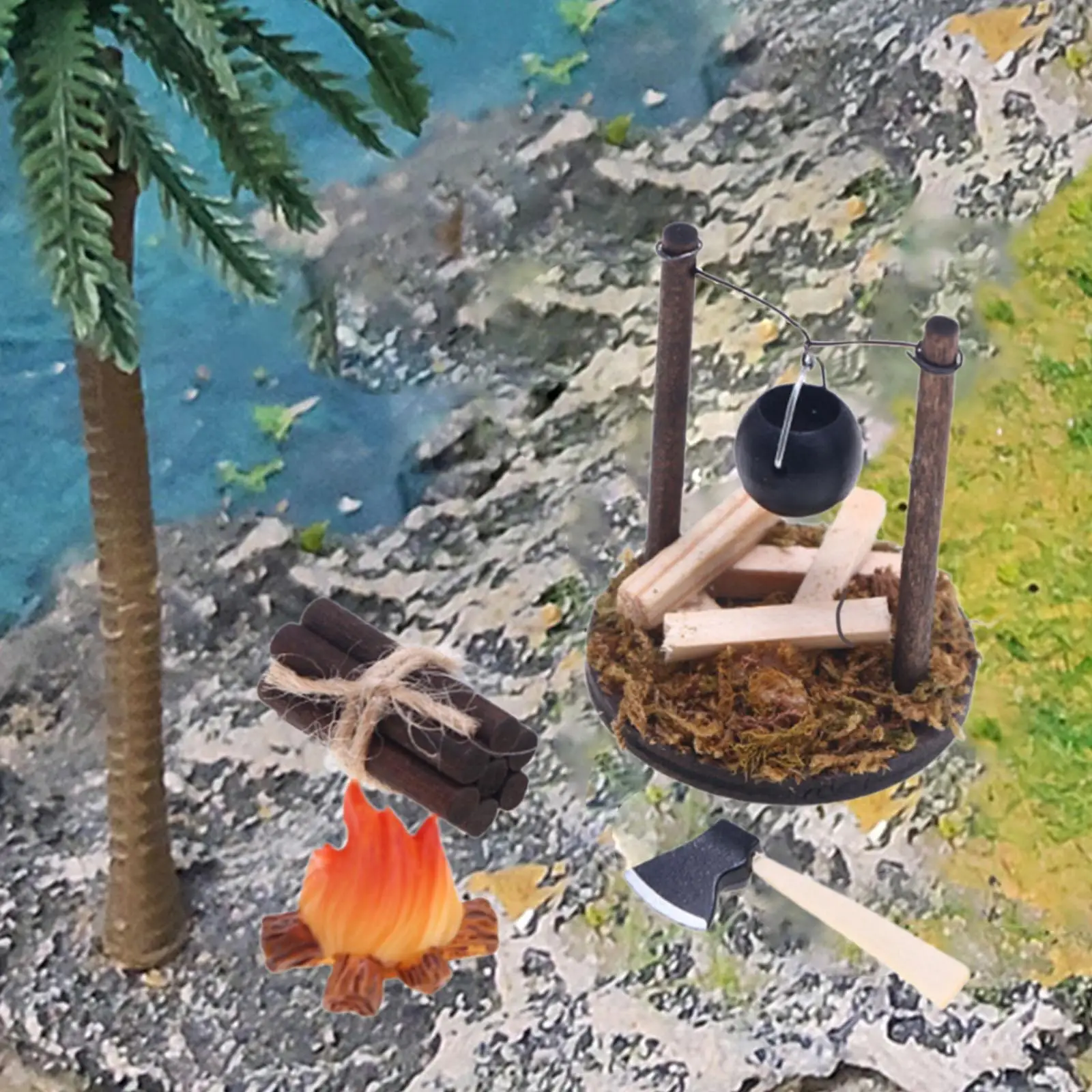 Accesorios para acampar para muñecas de 4 piezas, decoración en miniatura, juego de acampada en miniatura, para juguetes para juego de imitación, casas de muñecas a escala 1/12