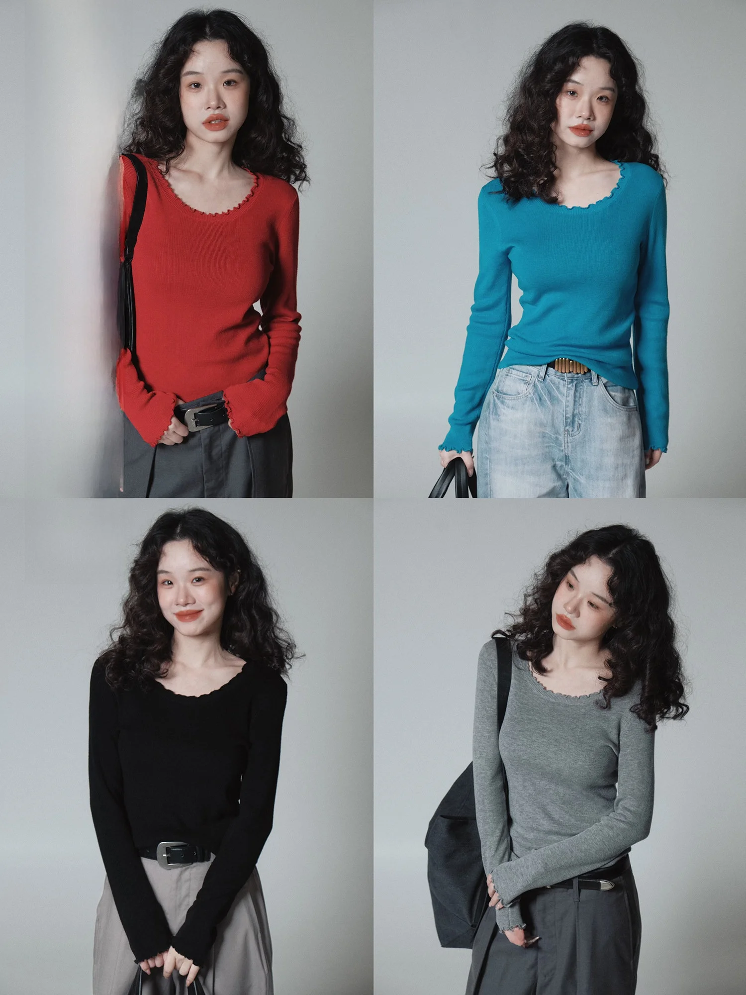 

Ivy Yang Soft Wool Knitted Long Sve round Ne T-irt Wooden Design Slimming Base Layer Casual Sle Spring 2026