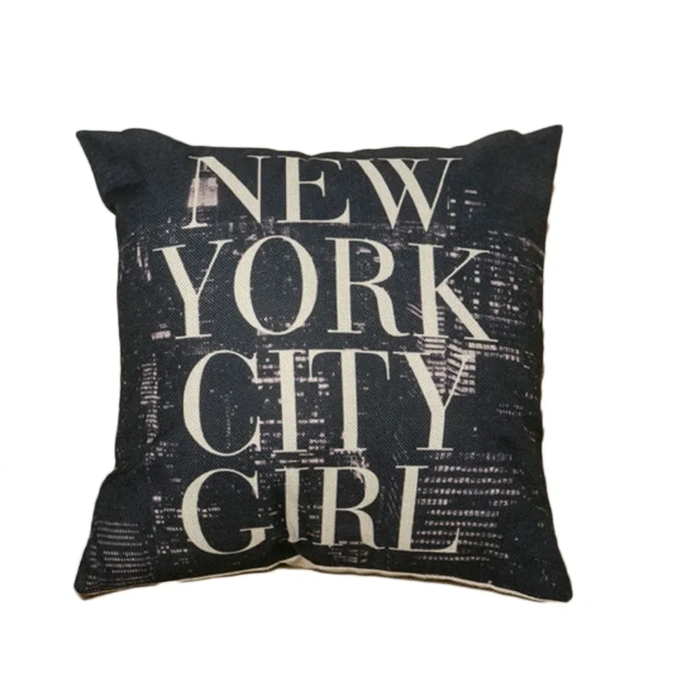 

Lovely NEW YORK CIYT GIRL Cotton Linen Cushion Cover Waist Pillow Case Living Room Chair Sofa Home Decoration