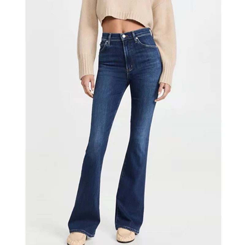 

Элегантные французские джинсы Maxdutti для повседневной носки и отдыха, высококачественные облегающие джинсы, женская одежда, женские джинсовые брюки-клеш