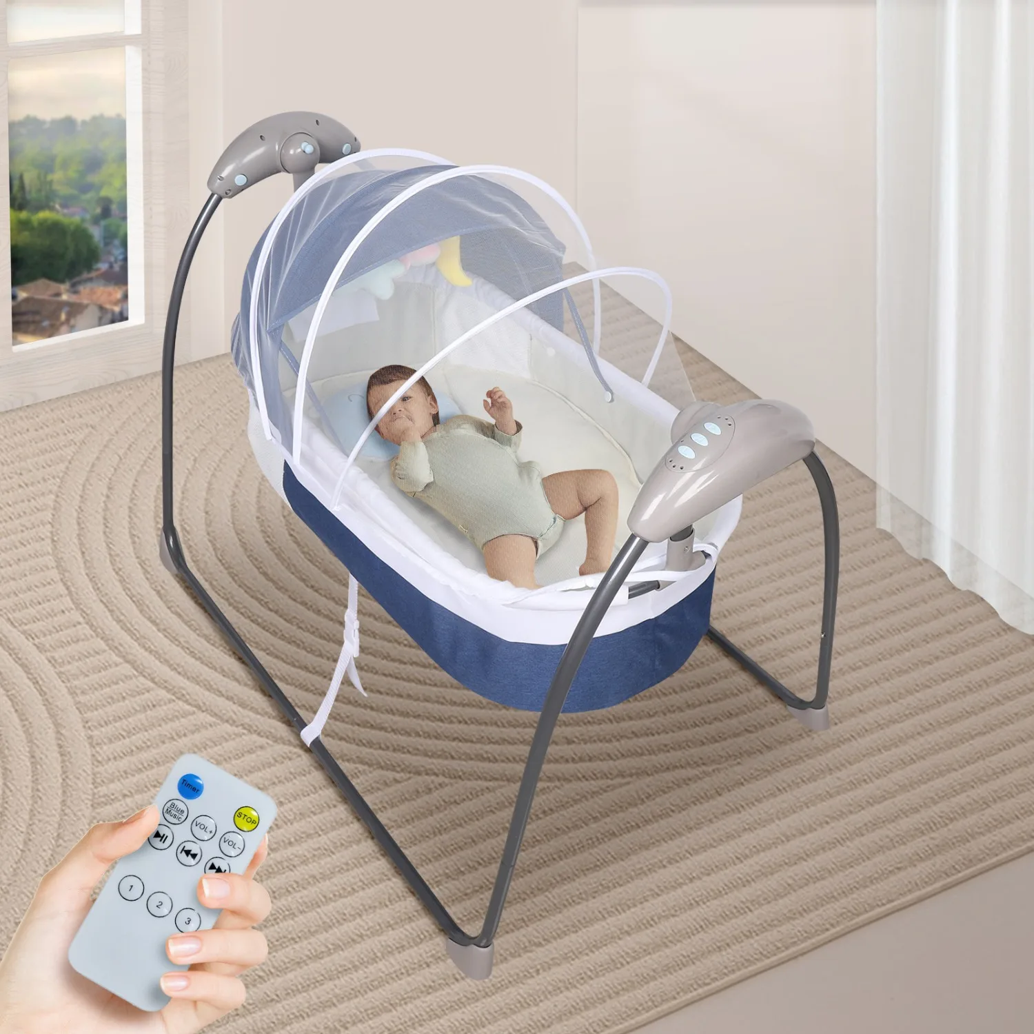 Elektrische Babywiege, automatische Schaukel, intelligente Bluetooth-Schaukelwiege mit Fernbedienung für Babys zwischen 0 und 12 Monaten