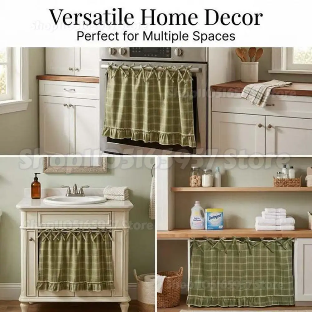 

Oven Skirt Handmade Farmhouse Oven Cover with Ruffle Trim under Stove Easy Installation Oven Hideaway Curtain Kitchen Decor
