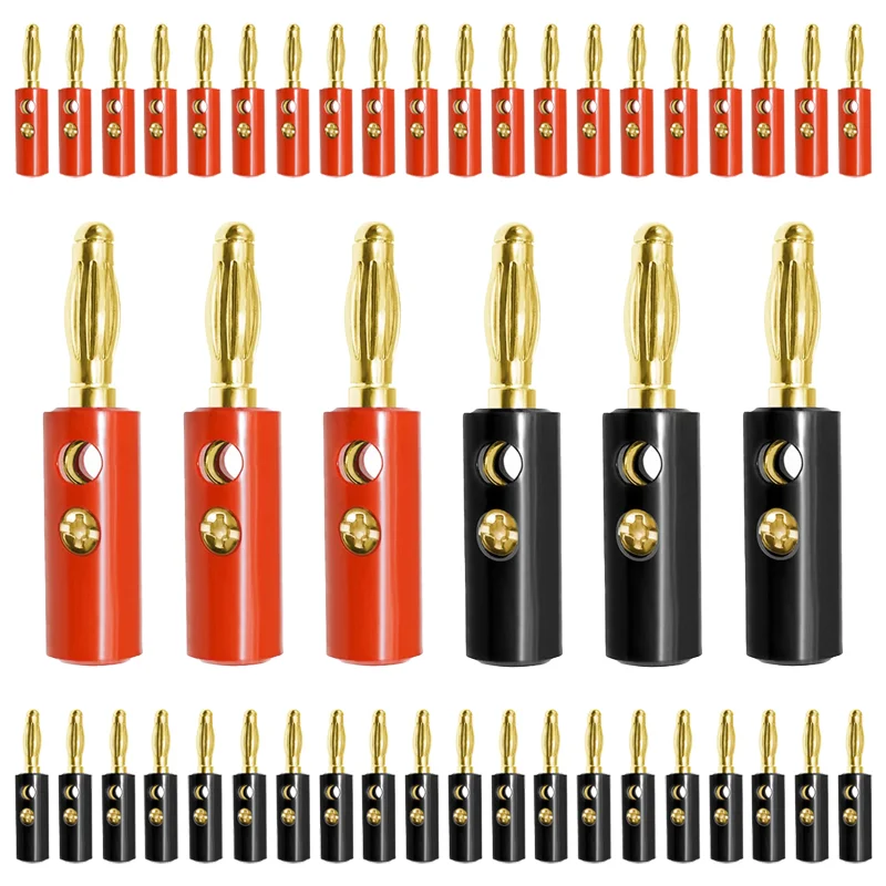 40/200Pcs 4mm Speaker Gold Plated Banana Connector Horn Plug Compatible with Up To 3mm Diameter of Speaker Cable