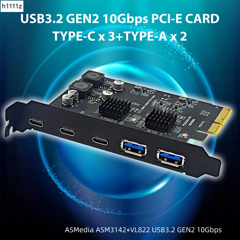 NEW PCI Express X4 to 3 Port Type C + 2 Port USB3.2 Gen2 10Gbps Adapter ASM3142 + VL822 Chip PCIE USB Expansion Card USB 3.2 HUB