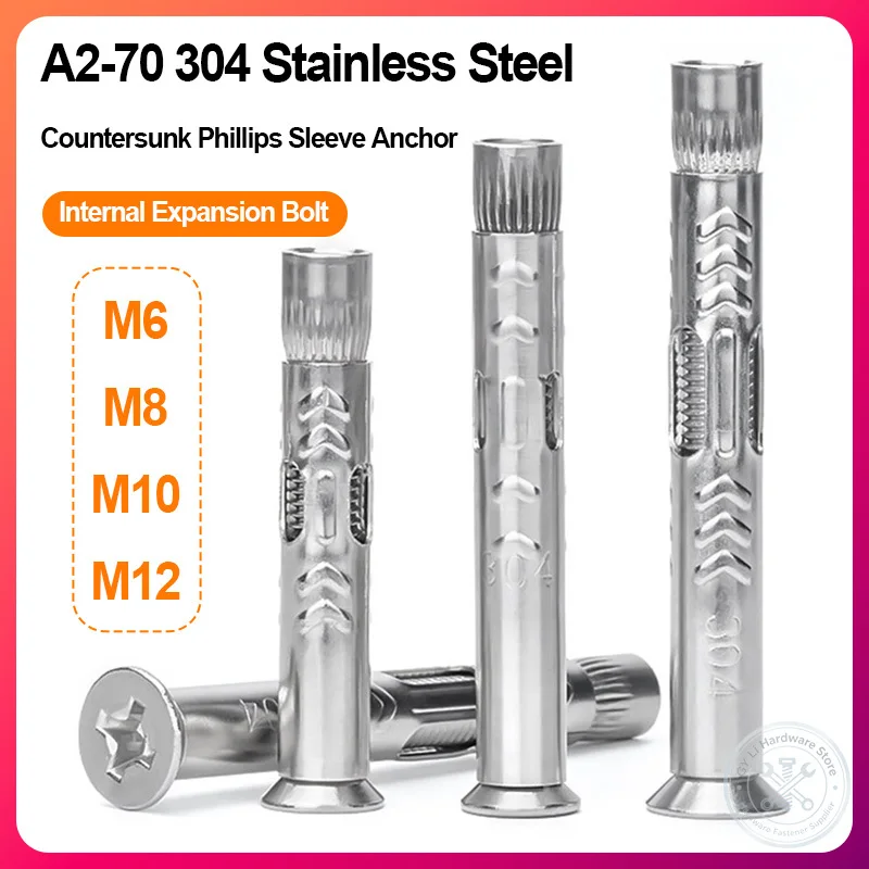 M6 M8 M10 M12 304 Stainless Steel Countersunk Phillips Sleeve Anchor Internal Expansion Bolt For Window Door Frame Masonry Fixin