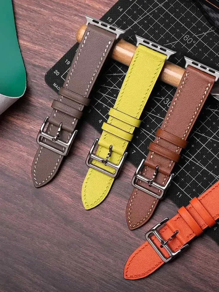 Leather Watch band for Apple Watch Straps 46mm 44mm 41mm 45mm 38-42mm 40mm 49mm bracelet iWatch series 10-Ultra 9-8-7-SE-6-5-4-3 view 2
