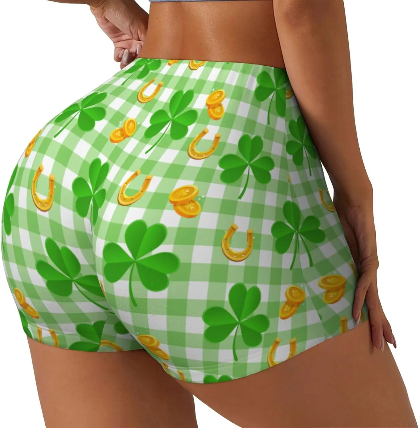 Pantaloncini da allenamento a vita alta da donna Clovers St Patrick per sport, atletici, corsa, escursionismo, motociclista, yoga, palestra