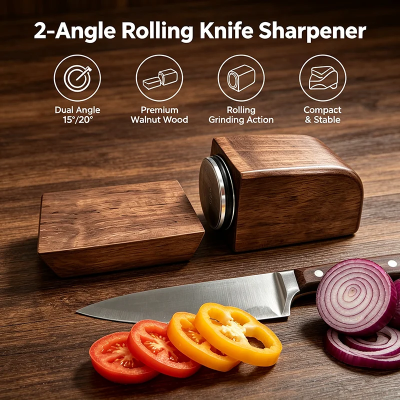 2026 New 2-Angle Rolling Knife Sharpener 15°/20° Sharpening Tools Replaceable Abrasive Precision Manual Knife Sharpening Systems