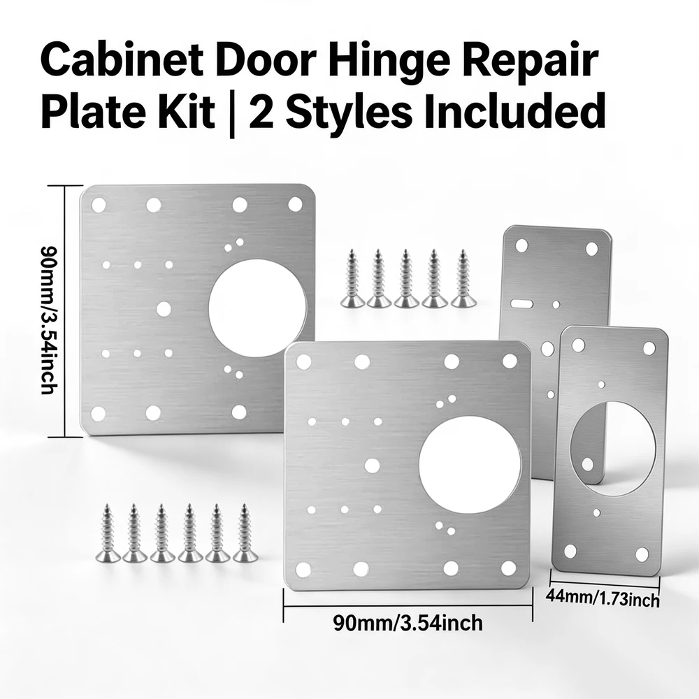 1-5Set Cabinet Hinge Repair Plate Kit, Stainlesss Steel Mounting Brackets with Screws, Easy Install for Furniture Door Hardware