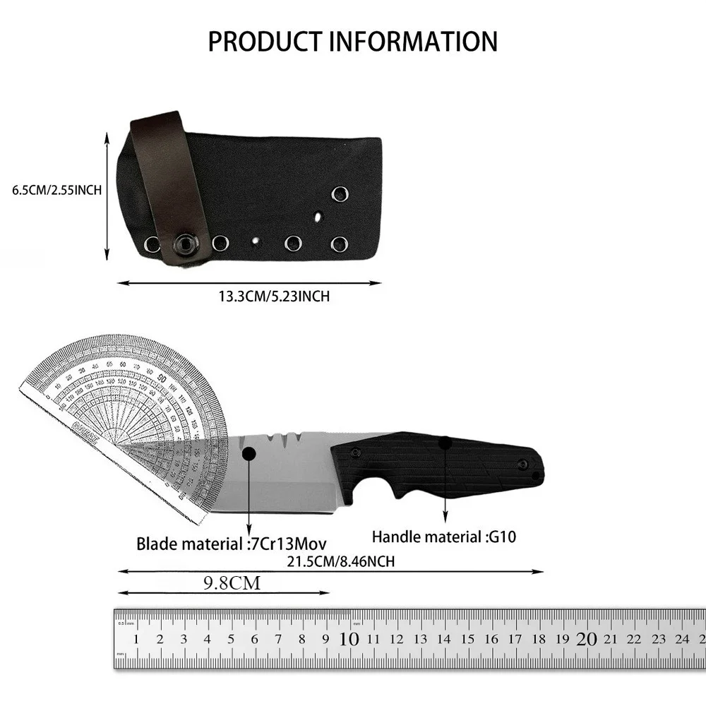 Everyday Carry Outdoor Utility Fixed Blade Knife, Portable Hunting 7Cr13MoV Steel knives Durable G10 Handle Equipped with Sheath view 6