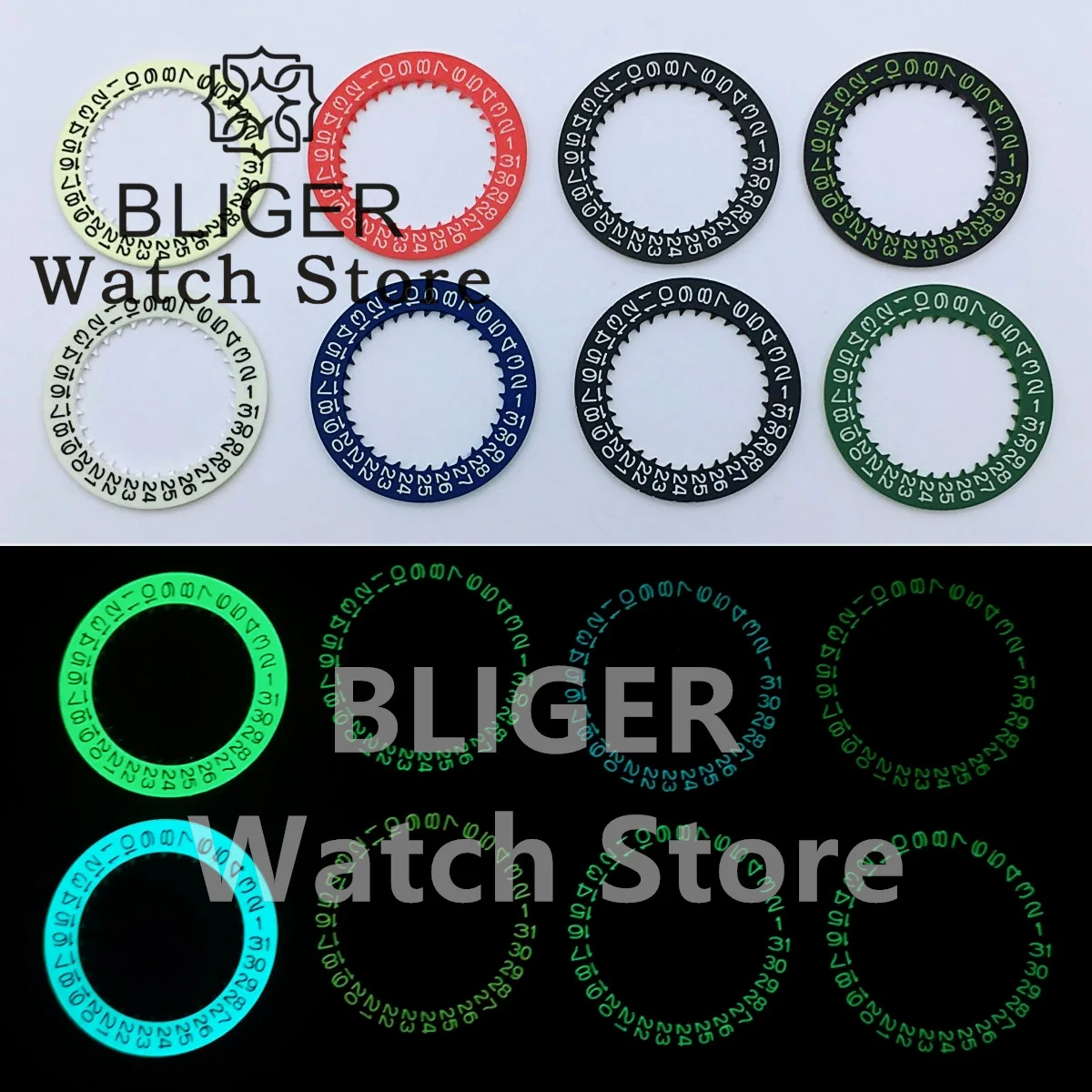 BLIGER Watch parts For NH34 NH35 Movement  Modified Repair ToolS Calendar Disc Black White Blue Green Date Wheel 3.0/3.8 Crown