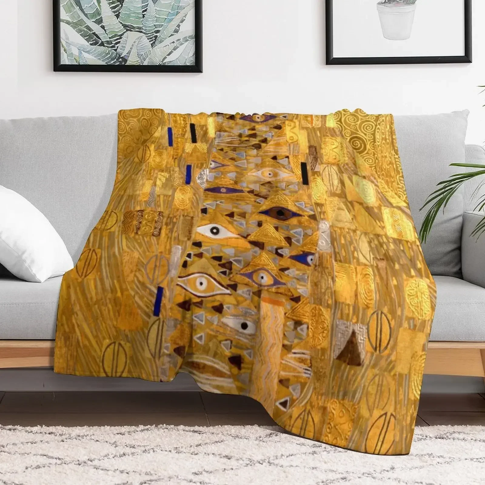 Adele Bloch-Bauer I - Detail by Gustav Klimt Gold Throw Blanket Plush cosplay anime Beach Blankets