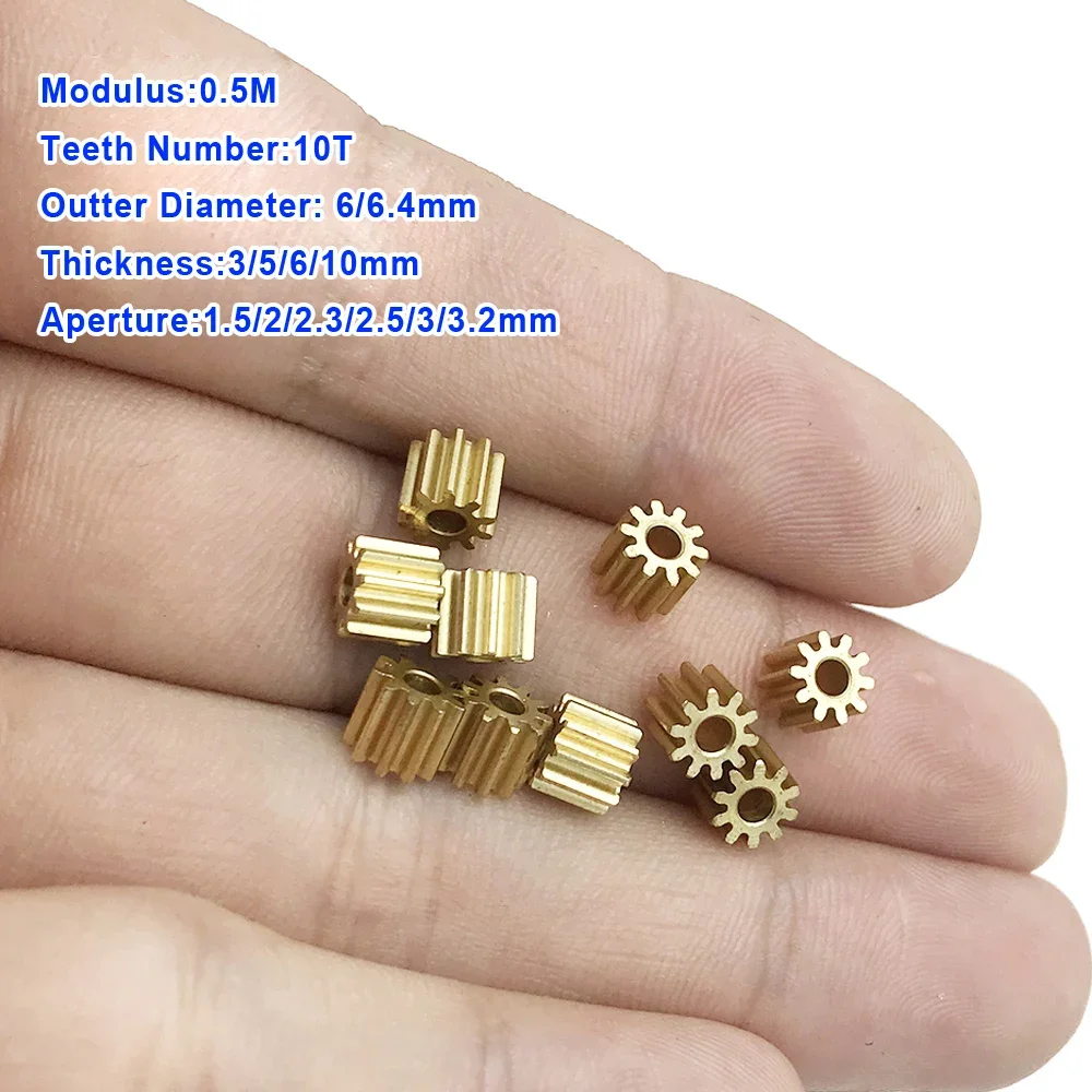 1pcs Small Toy Motor Copper Gears 0.5M 10T Teeth Pinion for 1.5/2/2.3/2.5/3/3.2mm Shaft Micro Engine Metal Spur Gear