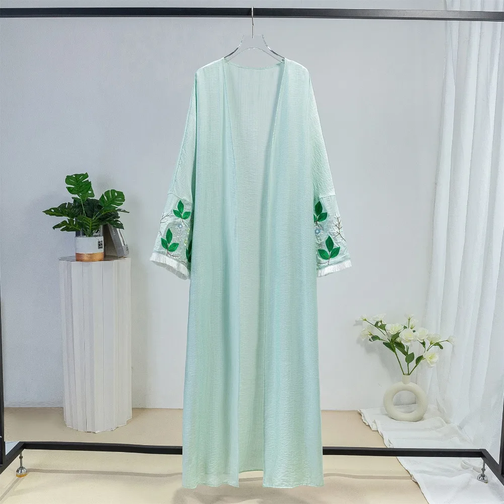 

Islamic Clothing Embroidery Tassle Open Front Abaya Muslim Kaftans Long Sleeve Maxi Length Ramadan Prayer Dresses Muslim Jilbabs