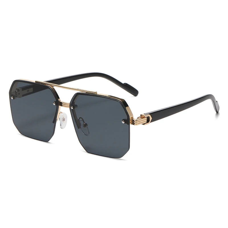 Metalen Zonnebril Vierkant Half Frame Rijstnagels Casual Trend Persoonlijkheid Retro Mode Outdoor Sport Bril