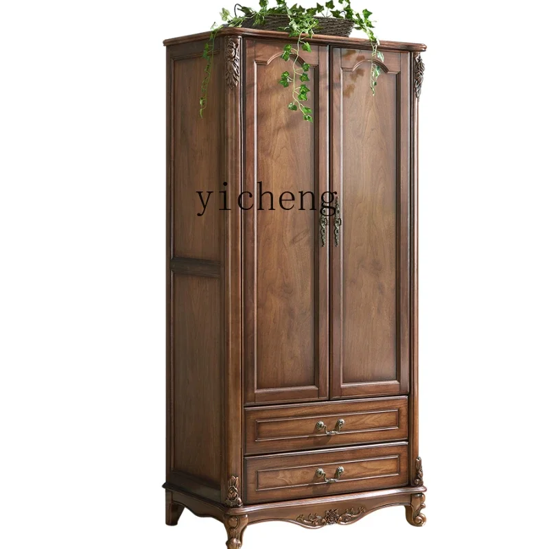 ZK American finished product all solid wood wardrobe log household bedroom European cabinet small apartment single