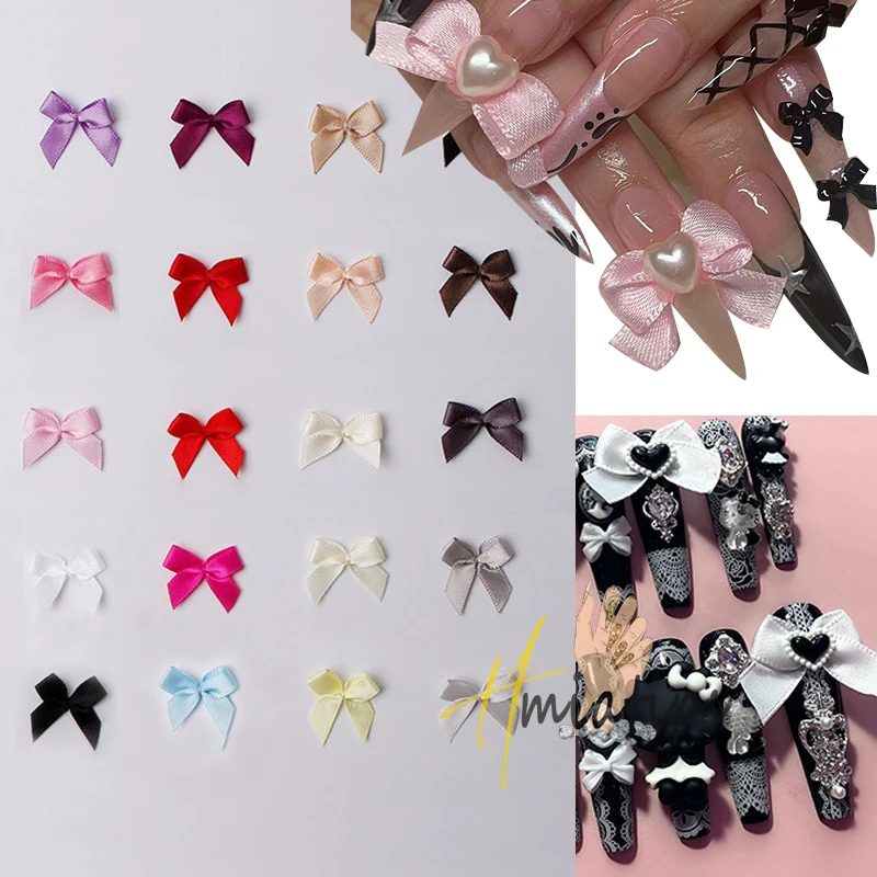 10pcs Pink Ballet Ribbon Bow Black/White Ribbon Bow Nail Charm 3D Nail Art Decoration For DIY Korean Manicure Design