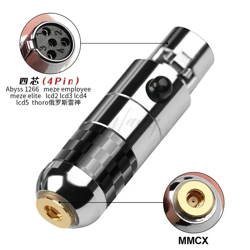 4pin XLR  To MMCX Female Jack Adapter For Abyss 1266 Elite lcd2 lcd5 Audiophile Mini Rhodium Plated Speaker Mic Audio Converter