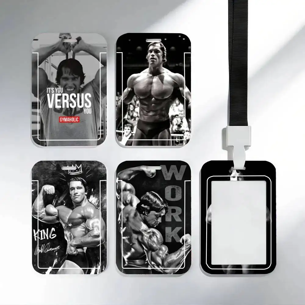 

Arnold Schwarzenegger Fitness ID Card Holder Neck Strap Pendant Door Badge Holder Lanyards Keychain Work Credential