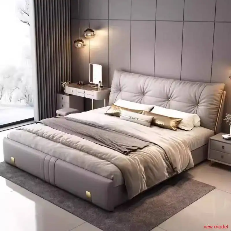 European Decoration Double Bed Minimalist Modern Design Storage Double Bed Wooden Accessories Cama Twin Furniture For HomeAB03