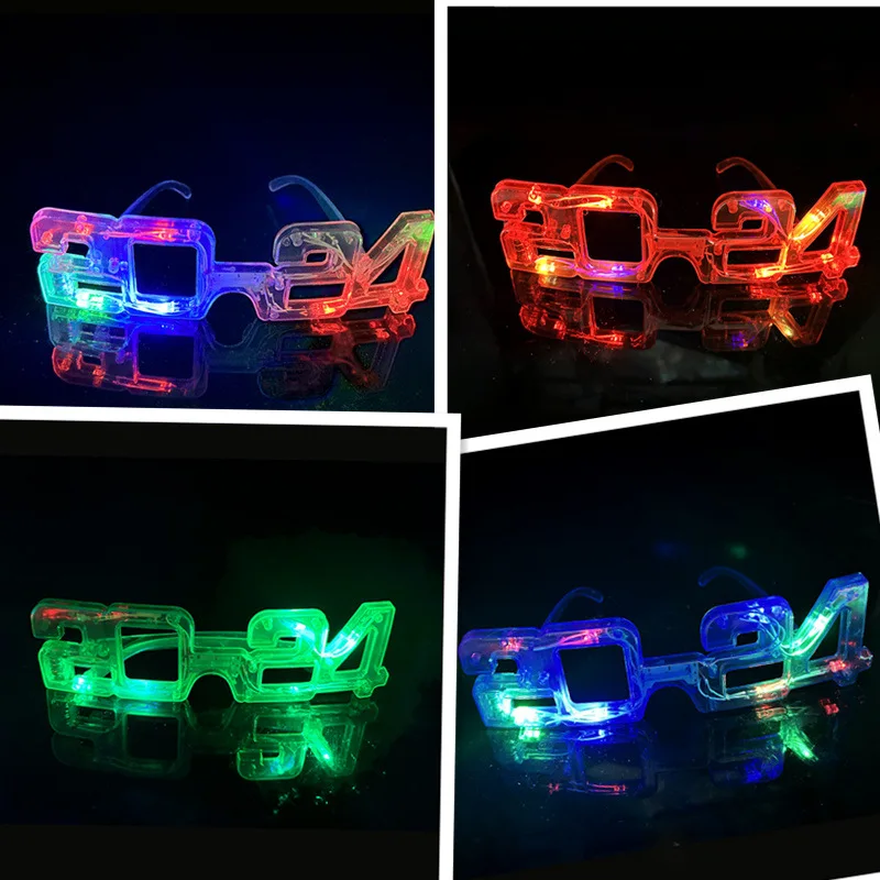 10pcs Glow LED Neon Light Up 2024 Graduation New Year Glasses Frames Party Glasses Decorative Sunglasses Eyewear Photo Props