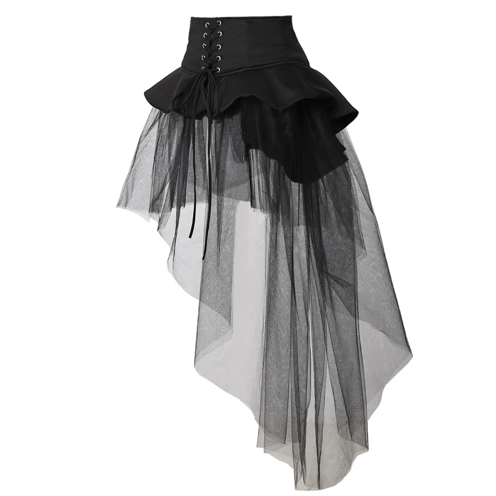 Punk Corset Rok Vrouwen Gothic Cocktail Party Onregelmatige Mermaid Tulle Overrok