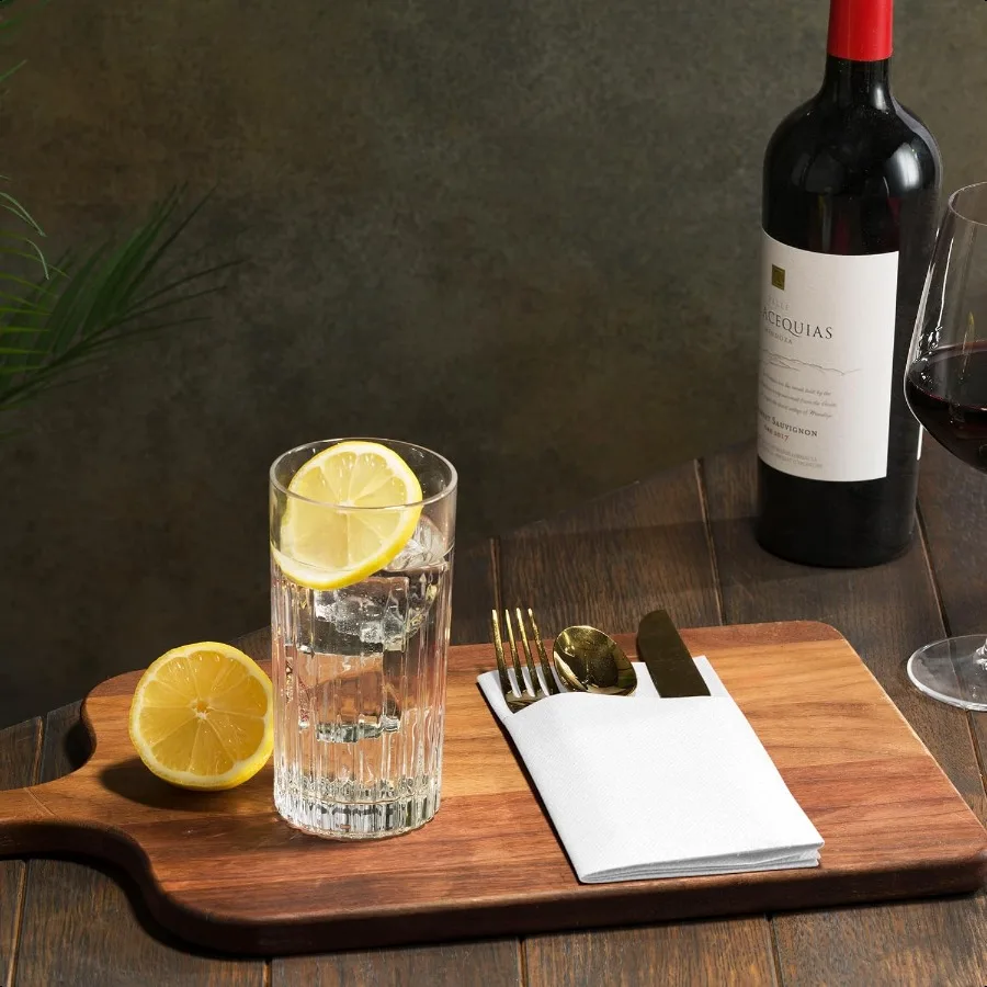 50 عبوة من مناديل العشاء من LinenFeel مع جيب أدوات مائدة مدمجة من القماش الأبيض المطلي مسبقًا مثل المناديل الورقية لعشاء الزفاف أو Pa