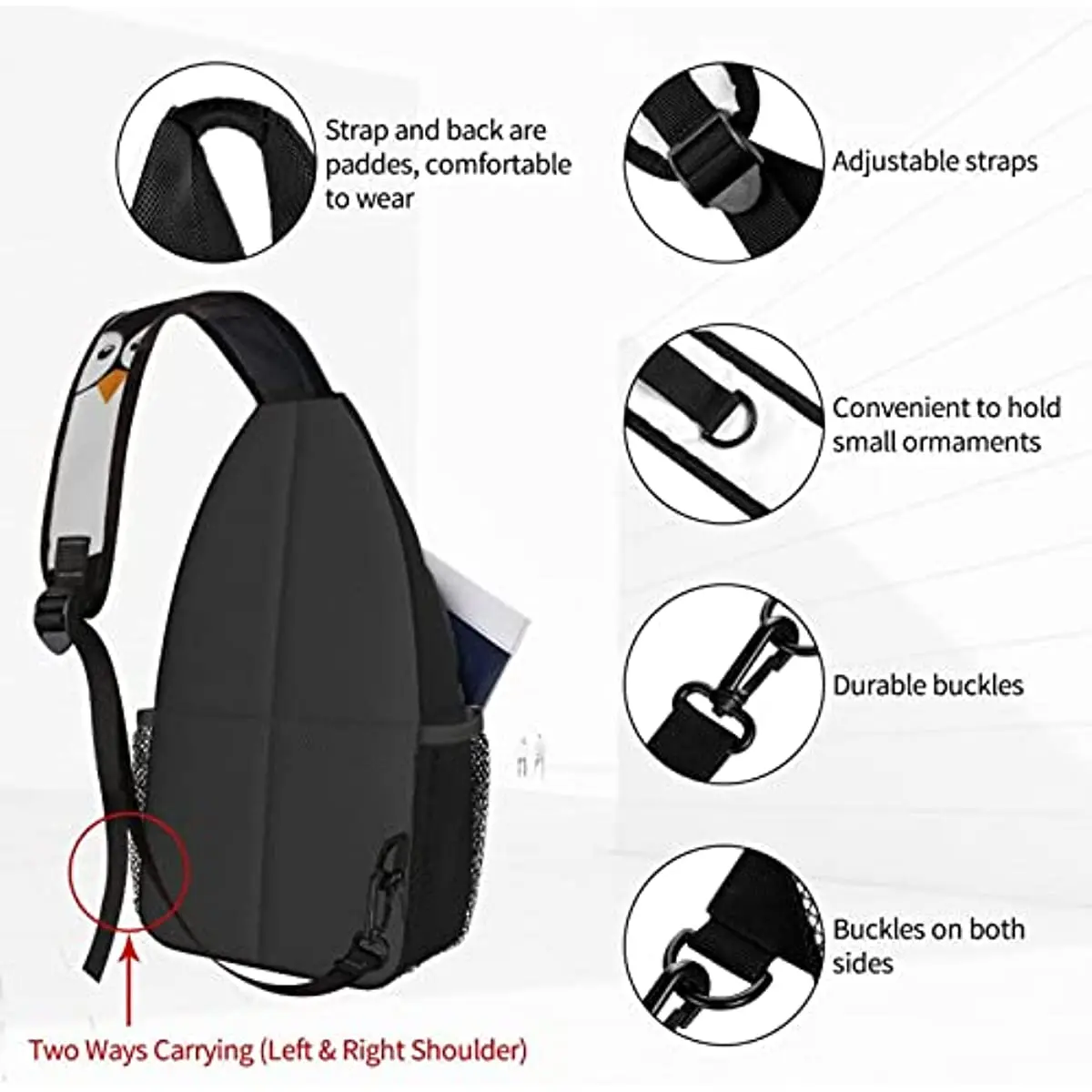 Funny Penguin Face Sling Backpack Chest Bag Crossbody Shoulder Bag Gym Cycling Travel Hiking Daypack For Men Women