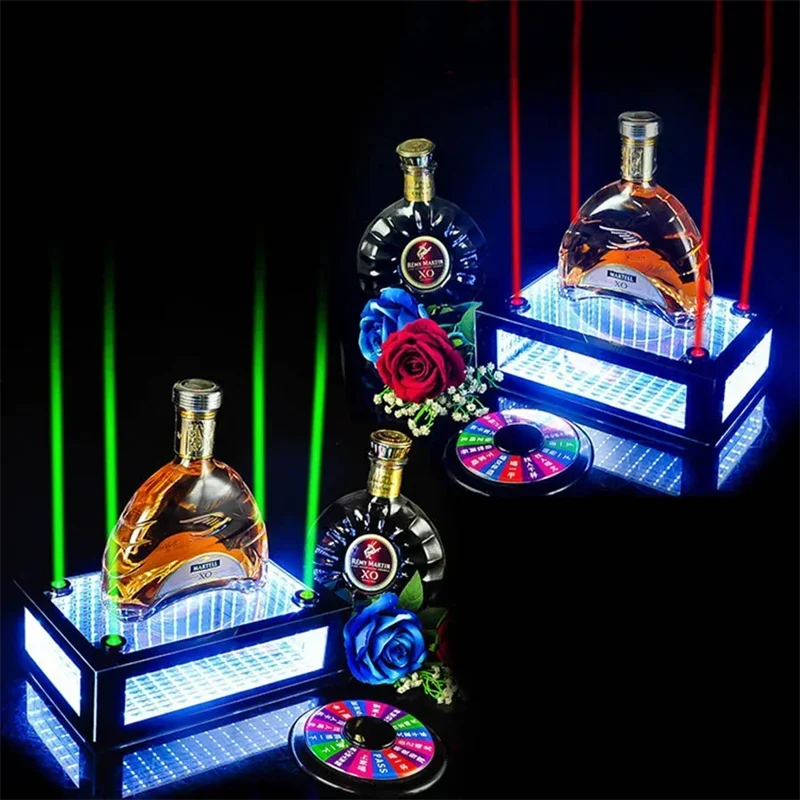 Laser abyss Mirror Wine Display Holder Champagne Bottle Glorifiers LED bottle Presenter With Green Blue Red Laser Light party