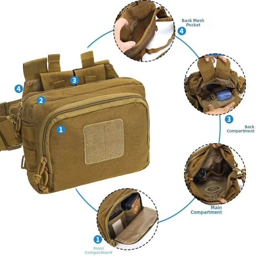 سعة كبيرة في الهواء الطلق الخصر حقيبة عالية الكثافة أكسفورد مقاوم للماء تسلق حقيبة صدر للرجال جيب شبكي متعدد الوظائف