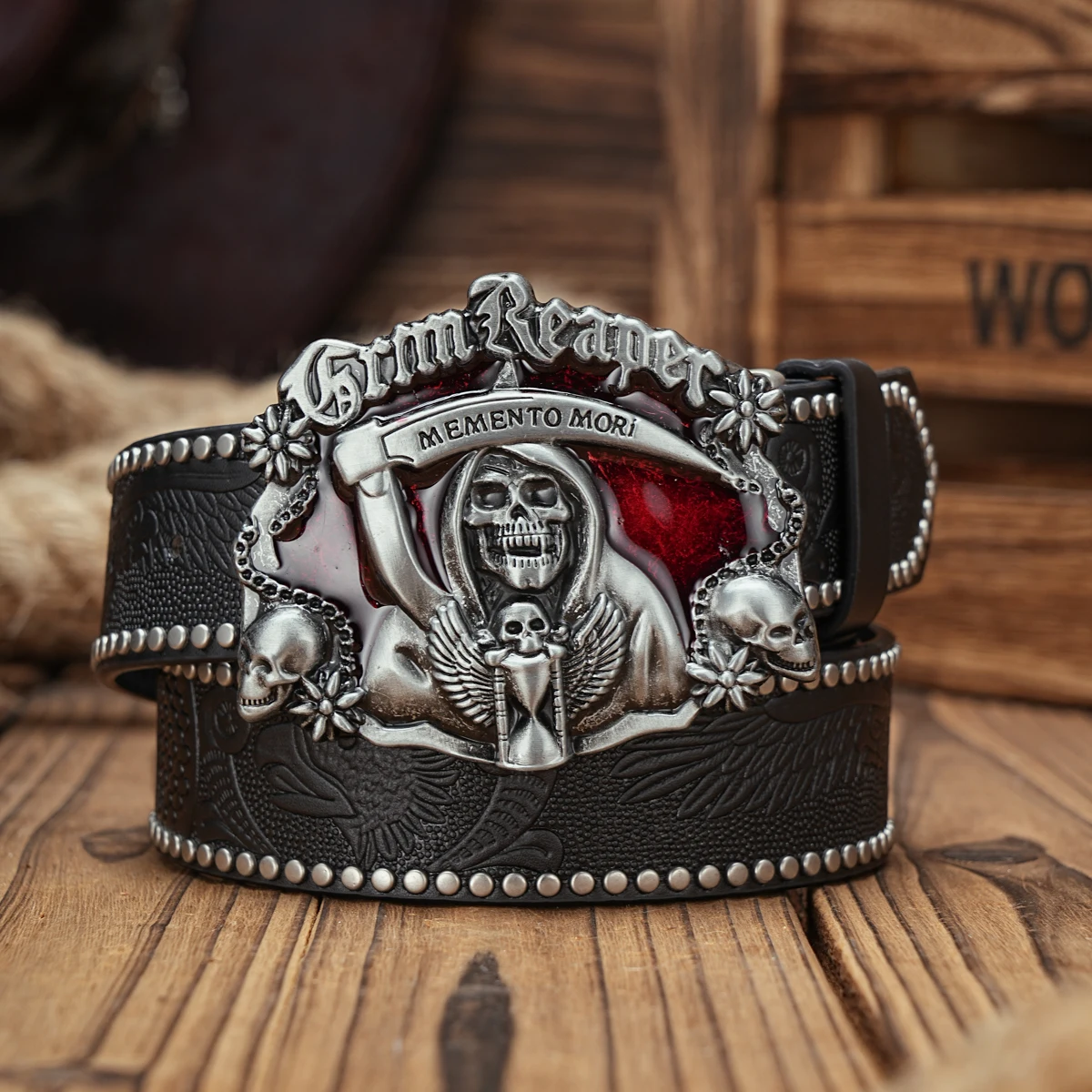 Men & Women-Western-Cowboy-PU Leather-Belts - Vintage horse Belt Floral Engraved Buckle Belt for Jeans