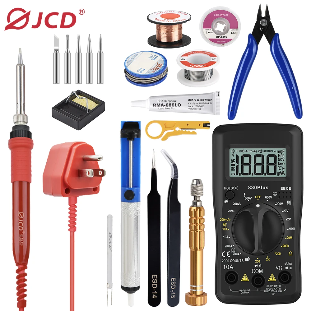 JCD Soldering Iron 908 Adjustable Temperatures 60W With Big Turn Button For Soldering Welding Equipment 110V220V And Multimeter