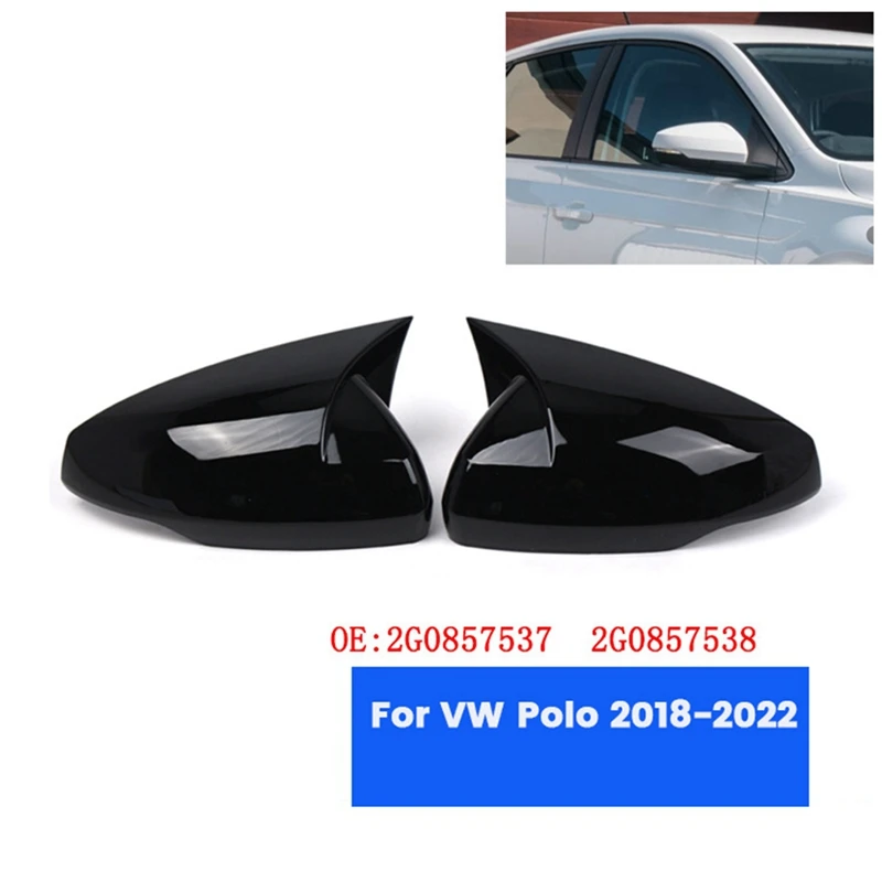 

1Pair Car Rearview Mirror Cover Ox Horn Shell 2G0857537 2G0857538 For VW Polo 2018-2022 Side Mirror Cap Trim Housing