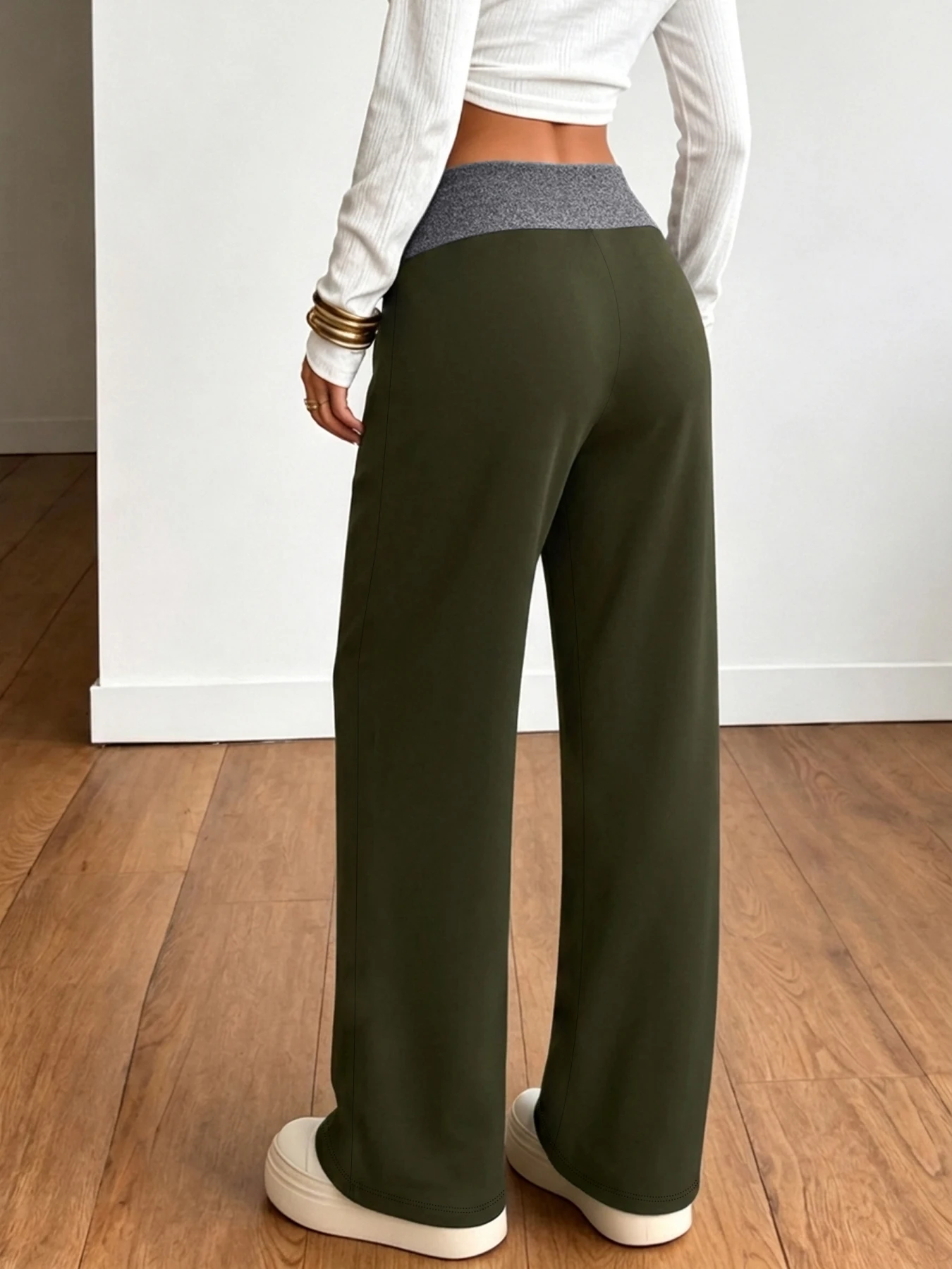 Color-Blocking Wide-Leg Pants For Women, High Waist Super Soft Relaxed Fit Casual Trousers for Daily Wear and Lounge