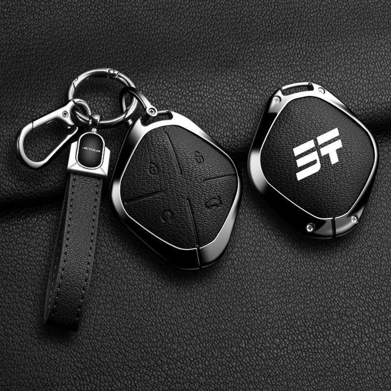 Zinc Alloy Goatskin grain Car Key Fob Cover Case Shell for Chery Jetour Dashing X-1 Plus DTC IDM 2022 2023 Keychain  Accessories