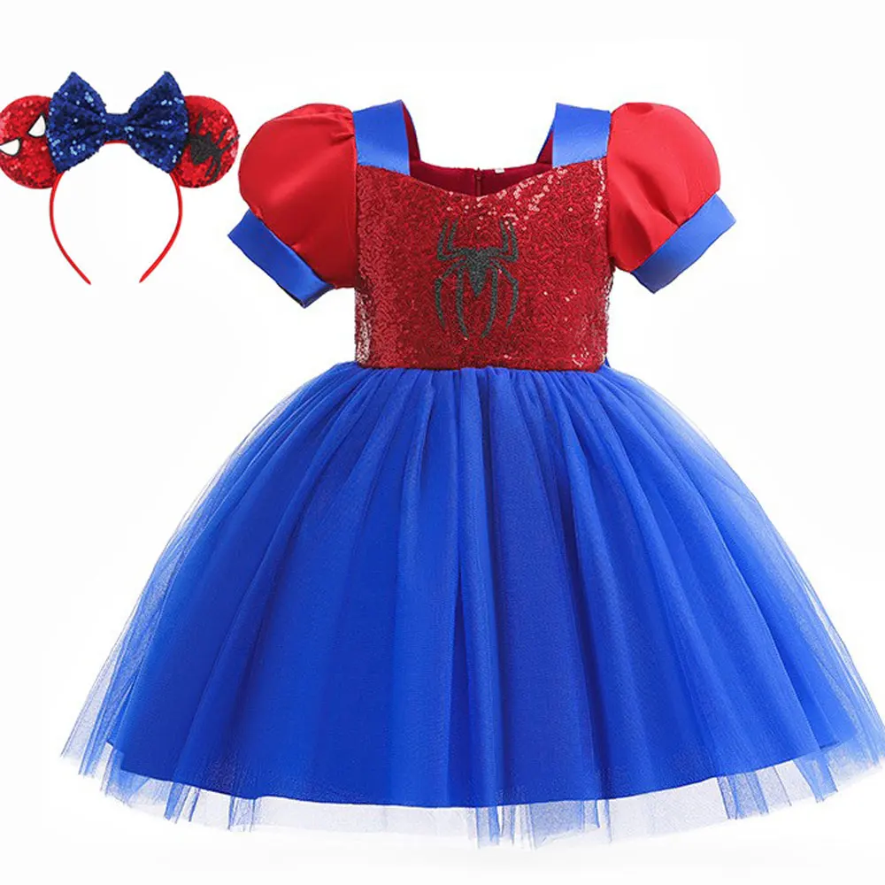 Halloween Costume for Girl Popular Spider-Man Girls Princess Dress Puff Sleeve Mesh Dress Children's Performance Puff Skirt